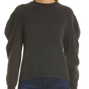 FRAME Puff Shoulder Cashmere Sweater - Charcoal Heather X-Large